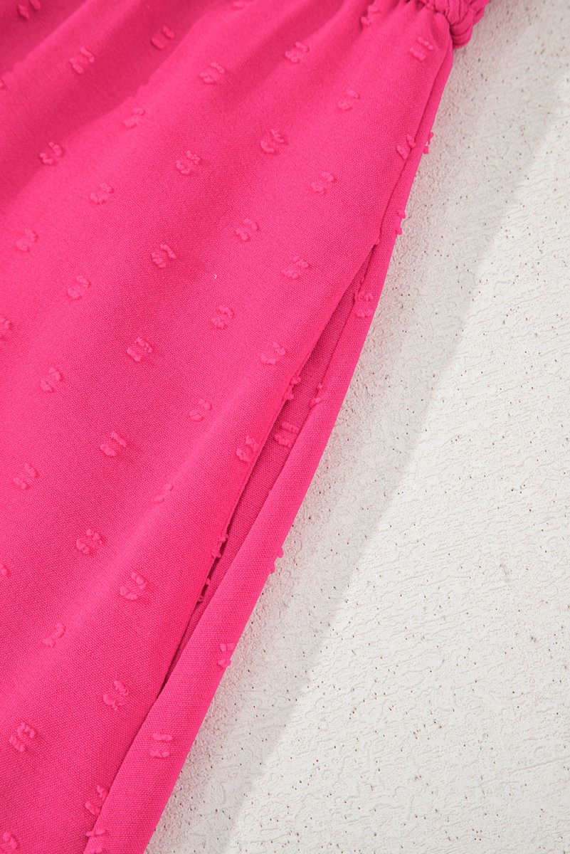 Sachet Pink Swiss Dot Smocked Frilled Neckline Plus Size Dress - Love Salve